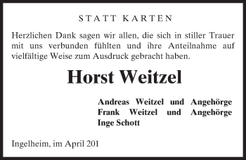 Traueranzeige von Horst Weitzel von Trauerportal Rhein Main Presse