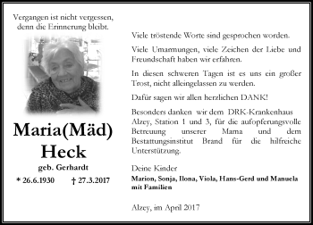 Traueranzeige von Maria Heck von Trauerportal Rhein Main Presse