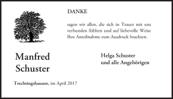 Traueranzeige von Manfred Schuster von Trauerportal Rhein Main Presse