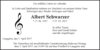 Traueranzeige von Albert Schwarzer von  Gießener Anzeiger