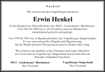Traueranzeige von Erwin Henkel von VRM Trauer