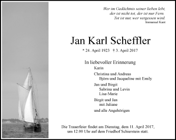 Traueranzeige von Jan Karl Scheffler von Trauerportal Rhein Main Presse
