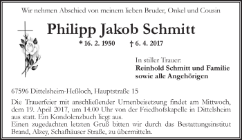 Traueranzeige von Philipp Jakob Schmitt von Trauerportal Rhein Main Presse