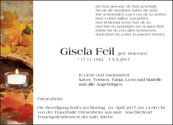 Traueranzeige von Gisela Feil von Trauerportal Rhein Main Presse