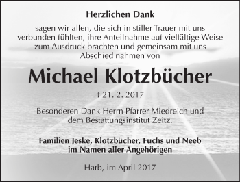 Traueranzeige von Michael Klotzbücher von  Kreisanzeiger