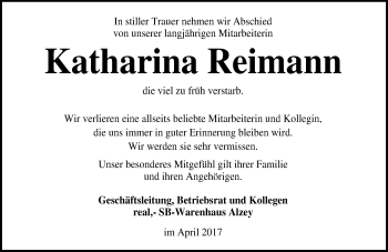 Traueranzeige von Katharina Reimarm von Trauerportal Rhein Main Presse