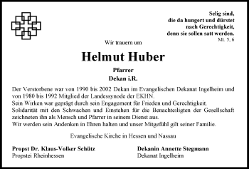 Traueranzeige von Helmut Huber von Trauerportal Rhein Main Presse