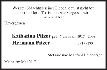 Traueranzeige von Katharina und Hermann Pitzer von Trauerportal Rhein Main Presse