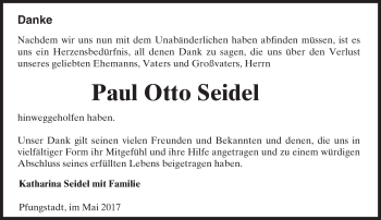 Traueranzeige von Paul Otto Seidel von Trauerportal Rhein Main Presse