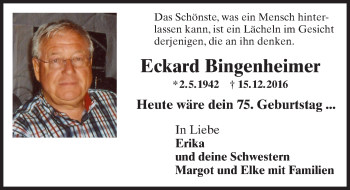 Traueranzeige von Eckard Bingenheimer von Trauerportal Rhein Main Presse