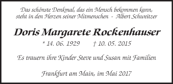 Traueranzeige von Doris Margarete Rockenfiauser von  Usinger Anzeiger
