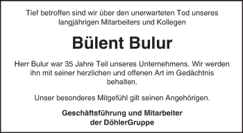 Traueranzeige von Bülent Bulur von Trauerportal Echo Online