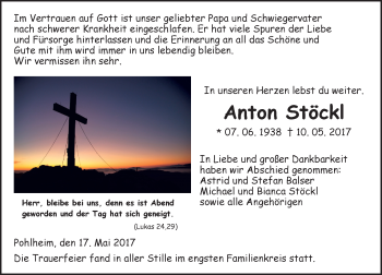 Traueranzeige von Anton Stöckl von  Gießener Anzeiger