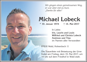 Traueranzeige von Michael Lobeck von Trauerportal Rhein Main Presse