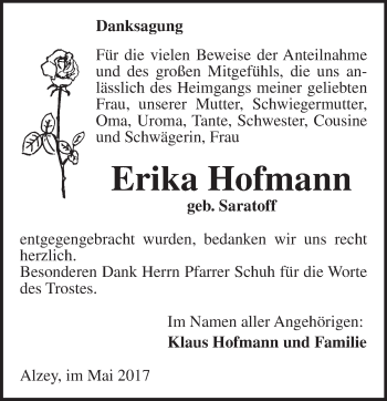 Traueranzeige von Erika Hofmann von Trauerportal Rhein Main Presse