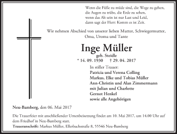 Traueranzeige von Inge Müller von Trauerportal Rhein Main Presse