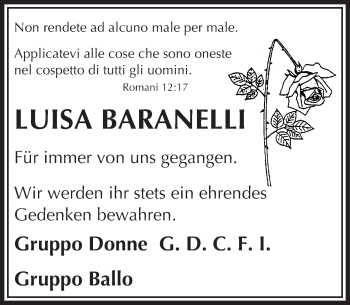Traueranzeige von Luisa Baranelli von Trauerportal Echo Online