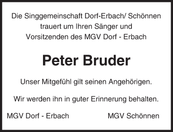 Traueranzeige von Peter Bruder von Trauerportal Echo Online