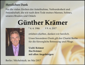 Traueranzeige von Günther Krämer von Darmstädter Echo