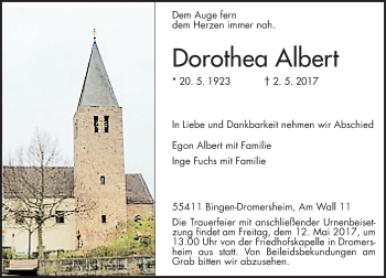 Traueranzeige von Dorothea Albert von Trauerportal Rhein Main Presse