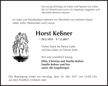 Traueranzeige von Horst Keßner von Trauerportal Rhein Main Presse