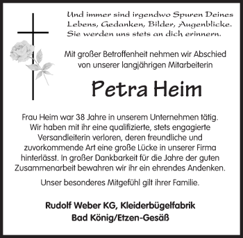 Traueranzeige von Petra Heim von Trauerportal Echo Online