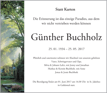 Traueranzeige von Günther Buchholz von Trauerportal Rhein Main Presse