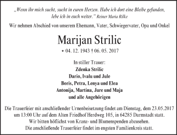 Traueranzeige von Marijan Strilic von Trauerportal Echo Online