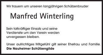 Traueranzeige von Manfred Winterling von Trauerportal Rhein Main Presse