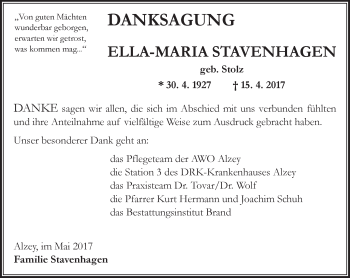 Traueranzeige von Ella Maria Stavenhagen von Trauerportal Rhein Main Presse