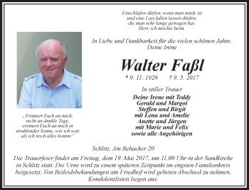 Traueranzeige von Walter Faßl von VRM Trauer