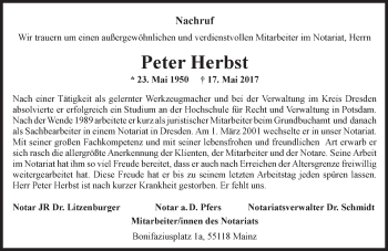 Traueranzeige von Peter Herbst von Trauerportal Rhein Main Presse
