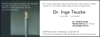 Traueranzeige von Inge Teucke von Trauerportal Echo Online