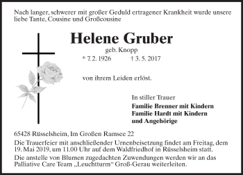 Traueranzeige von Helene Gruber von Trauerportal Rhein Main Presse