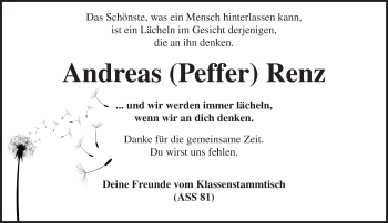 Traueranzeige von Andreas  Renz von Trauerportal Rhein Main Presse