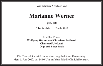 Traueranzeige von Marianne Werner von  Kreisanzeiger