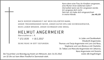 Traueranzeige von Helmut Angermeier von Trauerportal Echo Online
