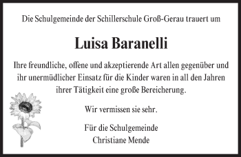 Traueranzeige von Luisa Baranelli von Trauerportal Echo Online