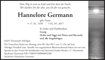 Traueranzeige von Hannelore Germann von Trauerportal Echo Online