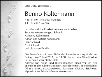 Traueranzeige von Benno Koltermann von  Gießener Anzeiger