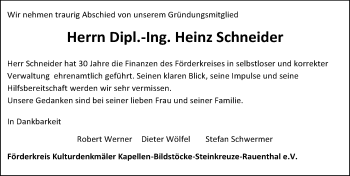 Traueranzeige von Heinz Schneider von Trauerportal Rhein Main Presse