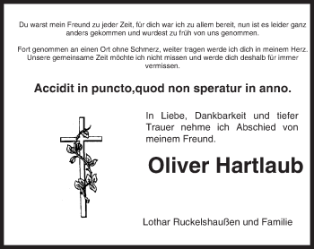 Traueranzeige von Oliver Hartlaub von Trauerportal Echo Online