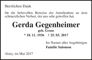 Traueranzeige von Gerda Gegenheimer von Trauerportal Rhein Main Presse