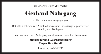 Traueranzeige von Gerhad Nahrgang von VRM Trauer