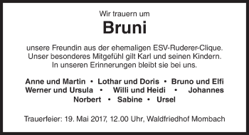 Traueranzeige von Bruni  von Trauerportal Rhein Main Presse