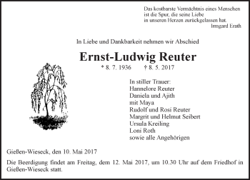 Traueranzeige von Ernst-Ludwig Reuter von  Gießener Anzeiger