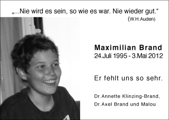 Traueranzeige von Maximilian Brand von Trauerportal Rhein Main Presse