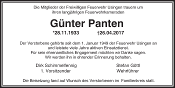 Traueranzeige von Günter Panten von  Usinger Anzeiger