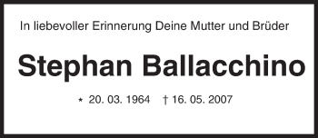 Traueranzeige von Stephan Ballacchino von Trauerportal Rhein Main Presse