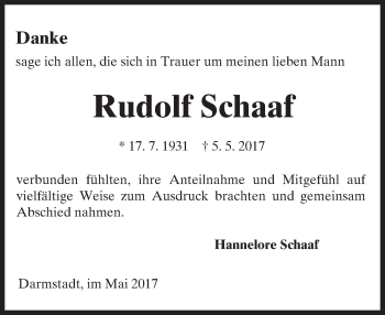 Traueranzeige von Rudolf Schaaf von Trauerportal Echo Online